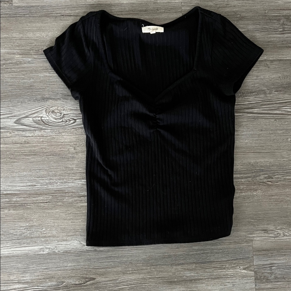 Madewell Black Ribbed Short Sleeve Top